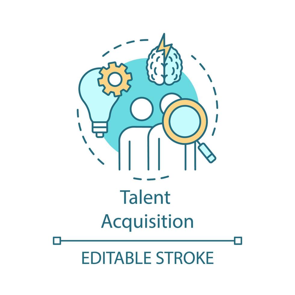 ícone do conceito de aquisição de talentos. ilustração de linha fina de ideia de processo de recrutamento. contratação de funcionário qualificado. originar contratações potenciais. mercado de talentos. desenho de contorno isolado de vetor. traço editável vetor