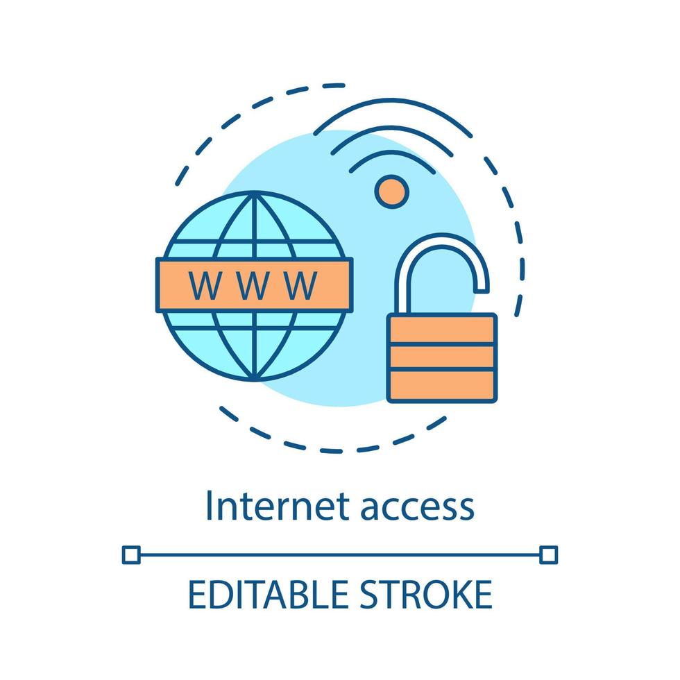 ícone do conceito de acesso à internet. ilustração de linha fina de ideia de conexão wi-fi grátis. segurança de rede. ponto de internet sem fio. acesso ao site. desenho de contorno isolado de vetor. traço editável vetor