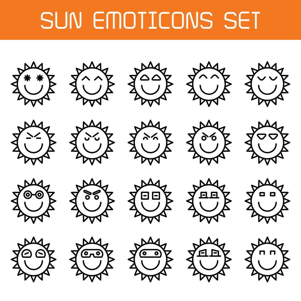 ícones de emoticon de sol de sorriso vetor