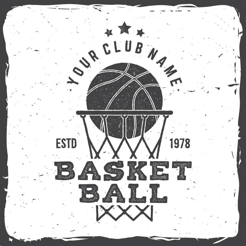distintivo do clube de basquete. ilustração vetorial. conceito para camisa, estampa, carimbo. design de tipografia vintage com silhueta de anel, rede e bola de basquete. vetor