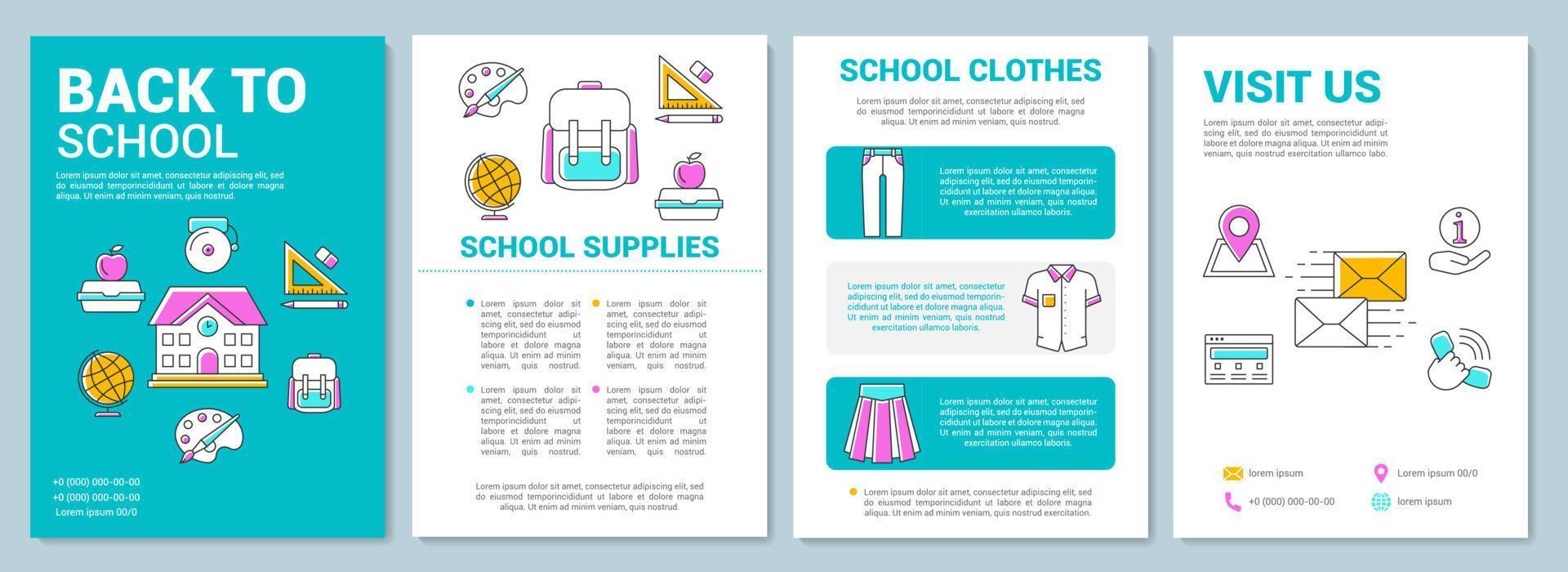 layout de modelo de folheto do sistema escolar. convidando os alunos. folheto, livreto, design de impressão de folheto com ilustrações lineares. layouts de páginas vetoriais para revistas, relatórios anuais, cartazes publicitários.. vetor