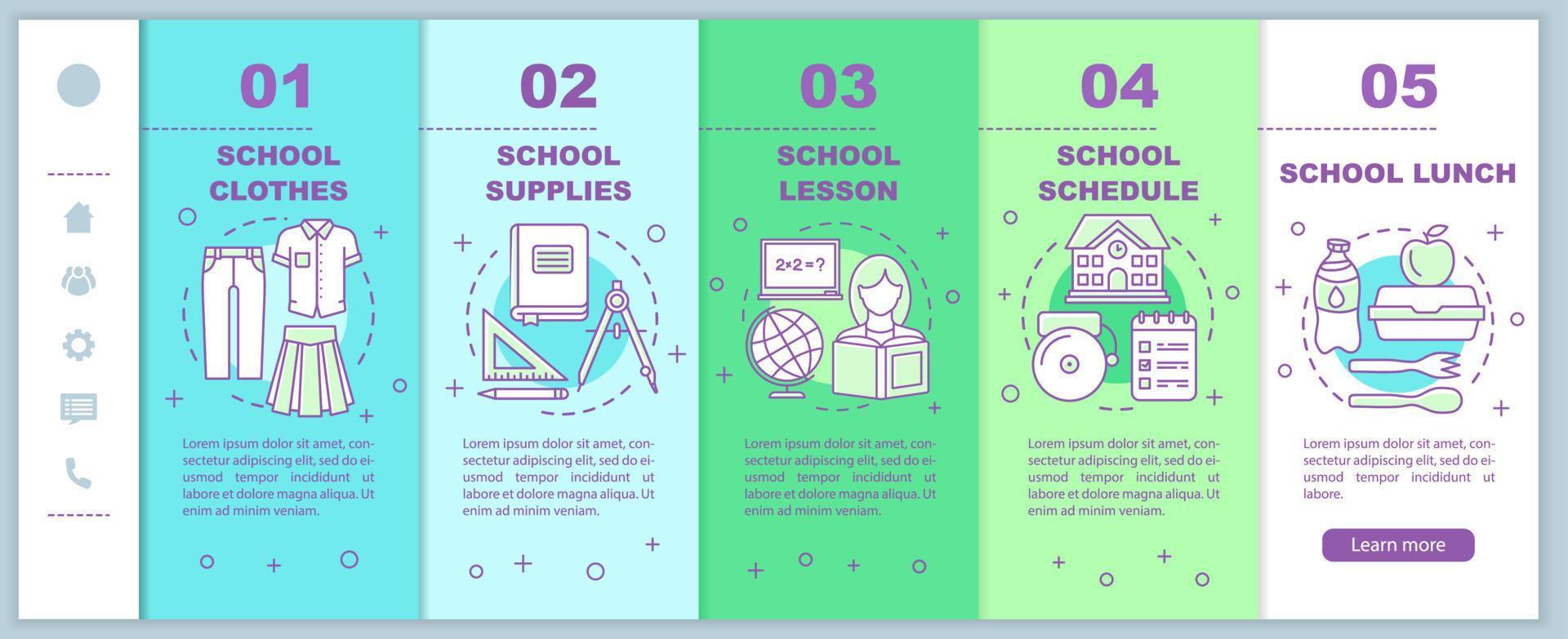 modelo de vetor de páginas da web móvel de integração de educação. ideia de interface de site de smartphone responsivo com ilustrações lineares. telas passo a passo da página da web. conceito de cor de atributos de escola