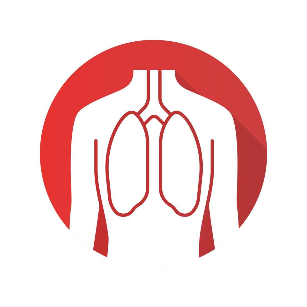 ícone de glifo de longa sombra de design plano de pulmões saudáveis. órgão humano em boa saúde. sistema pulmonar funcional. parte do corpo em boa forma. saúde respiratória saudável. ilustração em vetor silhueta