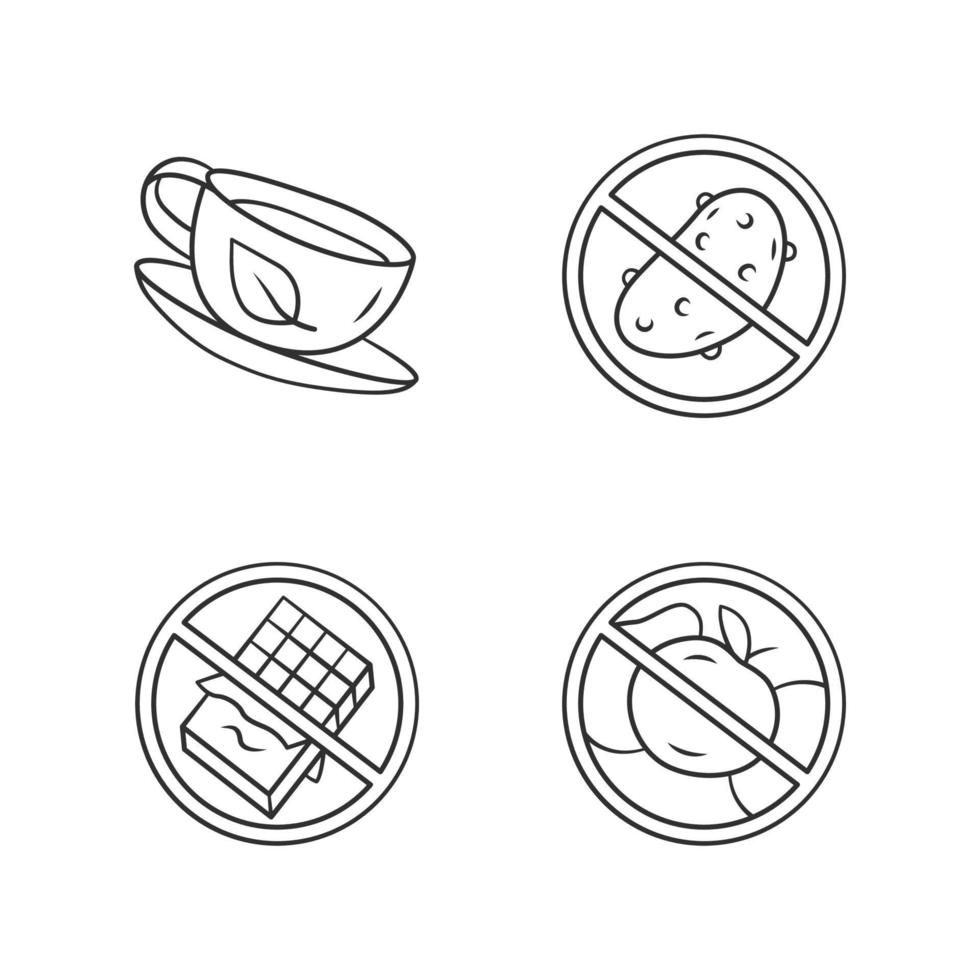 conjunto de ícones lineares de baixo teor de carboidratos. sem frutose e glicose, produtos diabéticos. símbolos de contorno de linha fina. alimentos sem açúcar e alimentação saudável. ilustrações de contorno de vetor isolado. traço editável