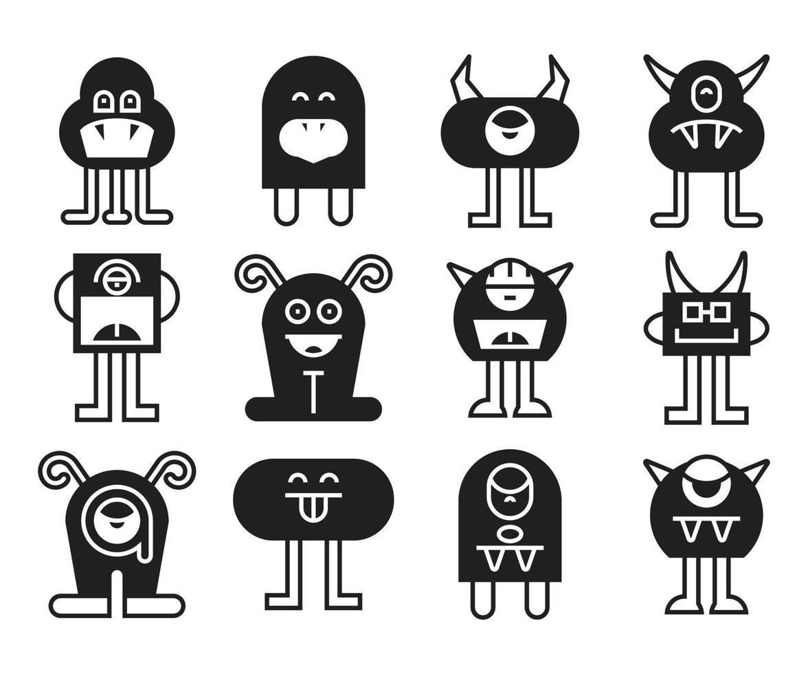 ícones de monstros de desenho animado vetor