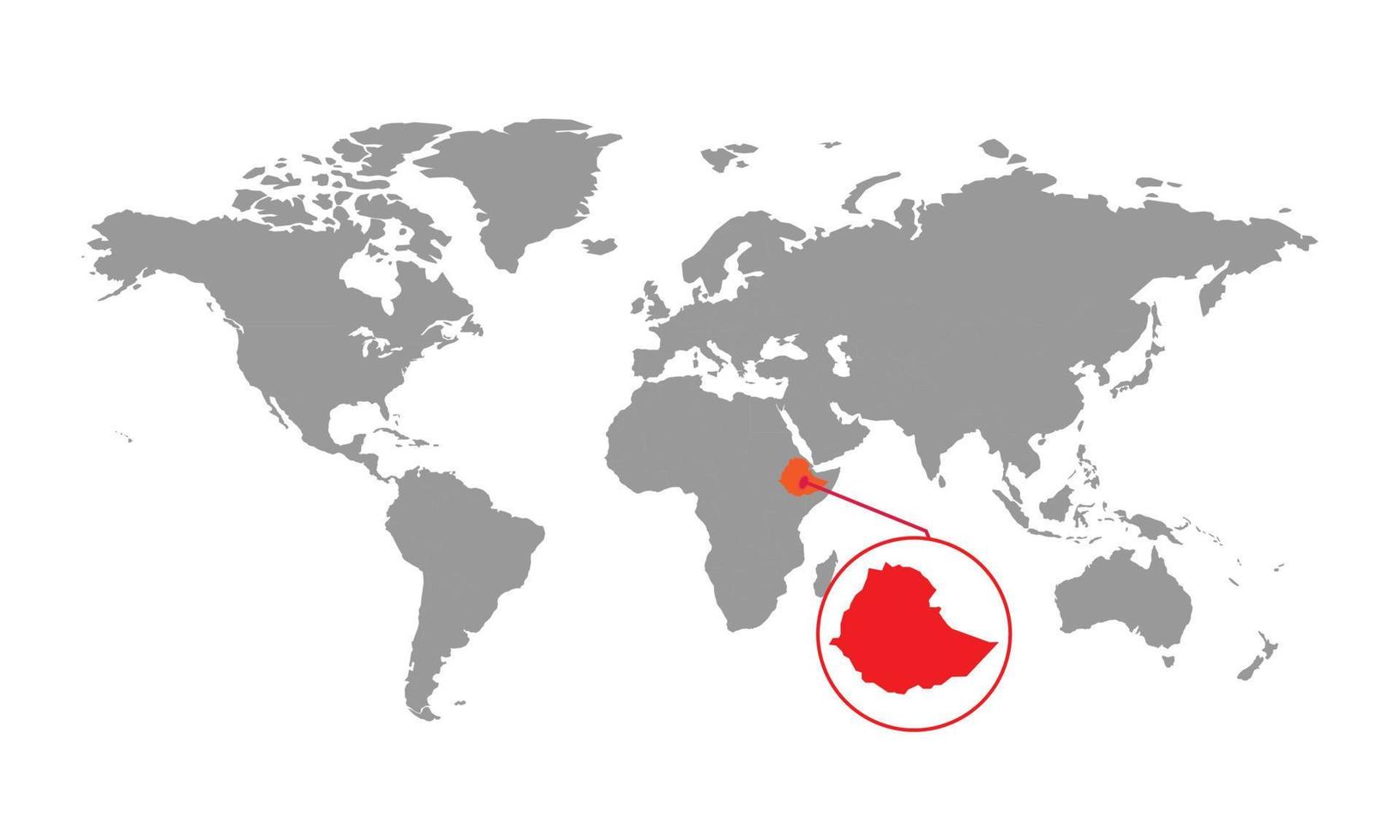 foco do mapa da etiópia. mapa do mundo isolado. isolado no fundo branco. ilustração vetorial. vetor