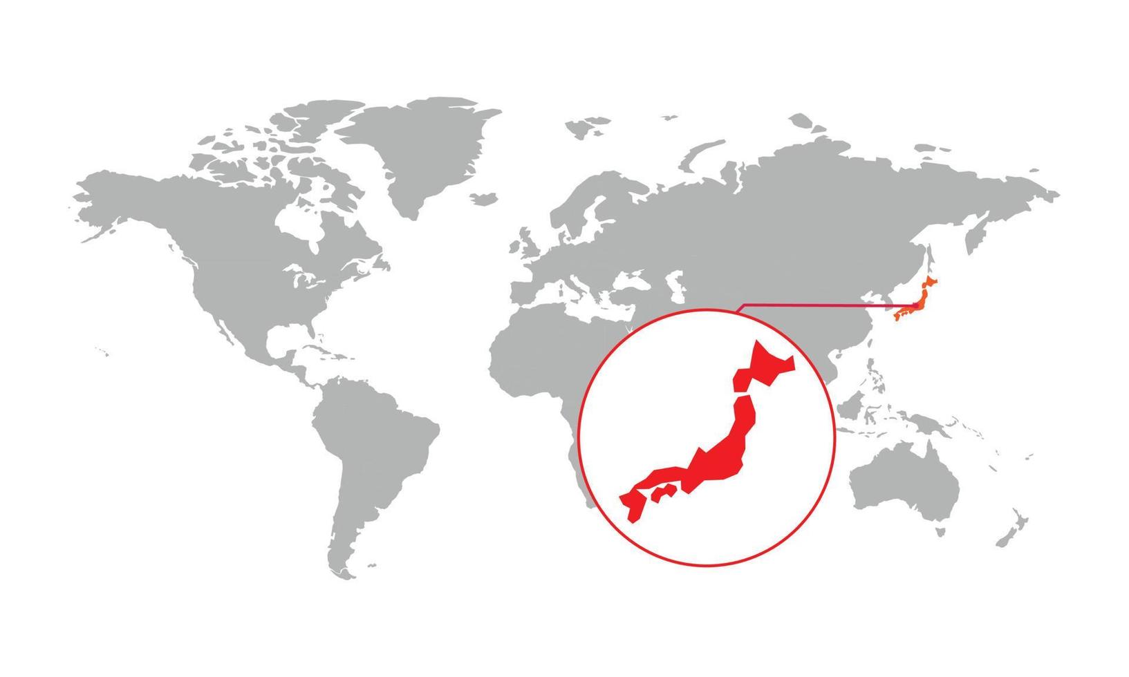 foco do mapa do japão. mapa do mundo isolado. isolado no fundo branco. ilustração vetorial. vetor