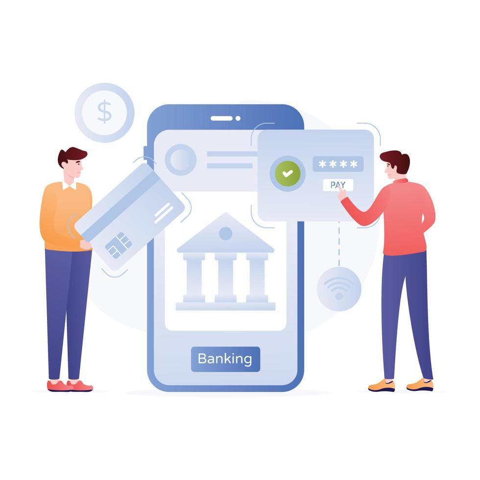 ilustração plana fácil de usar de mobile banking vetor