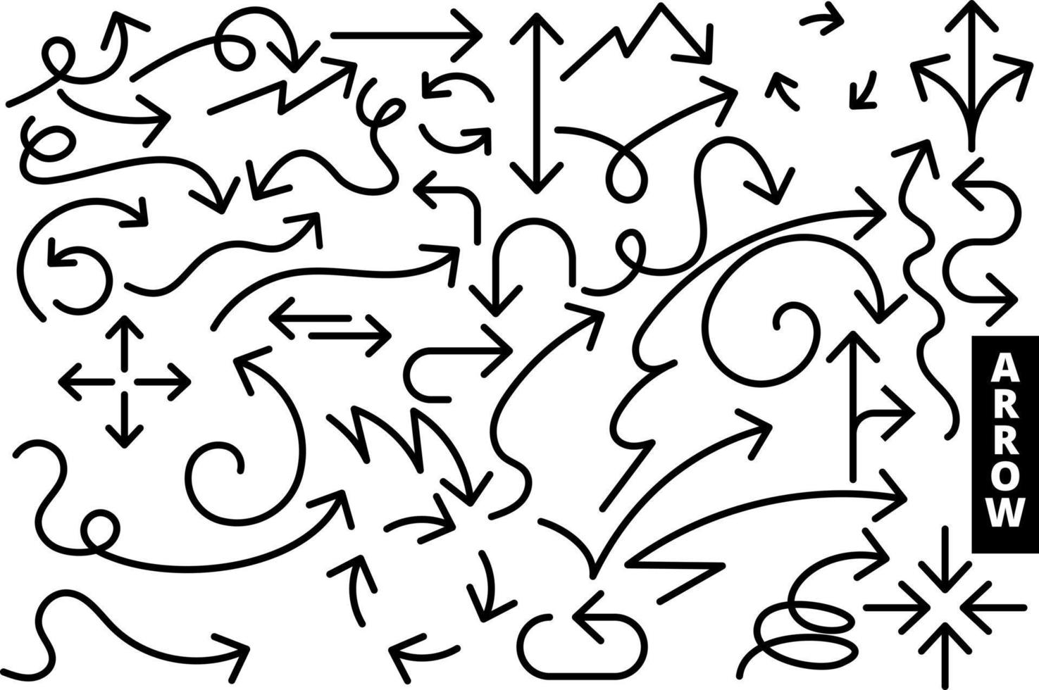 setas vetoriais desenhadas à mão. esboçar estilo doodle, conjunto de coleção de setas vetoriais vetor