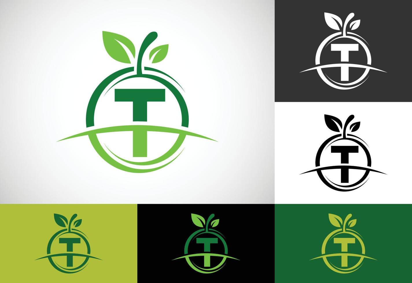 alfabeto inicial do monograma t com o logotipo abstrato da maçã. vetor de design de logotipo de comida saudável