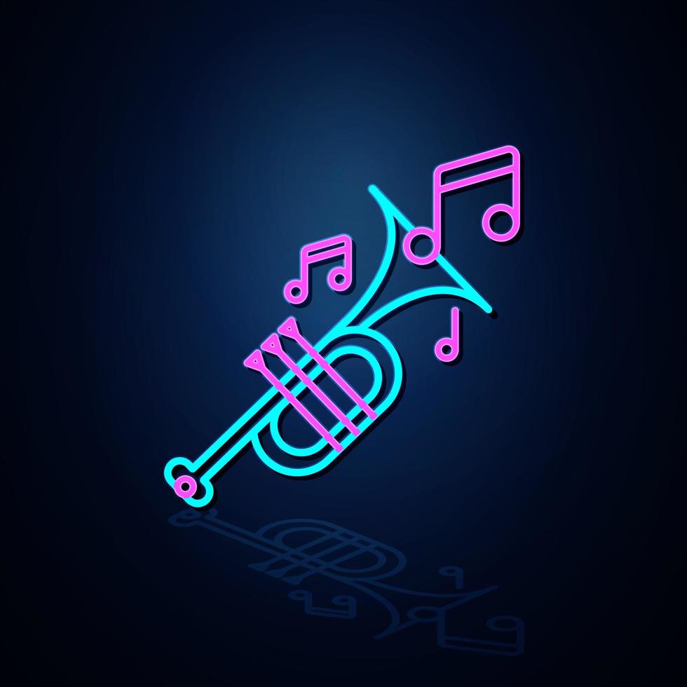 trompete neon e ícone de nota parece claro. ícone de linha neon. ícone de música de entretenimento e karaokê. ícone de néon. vetor