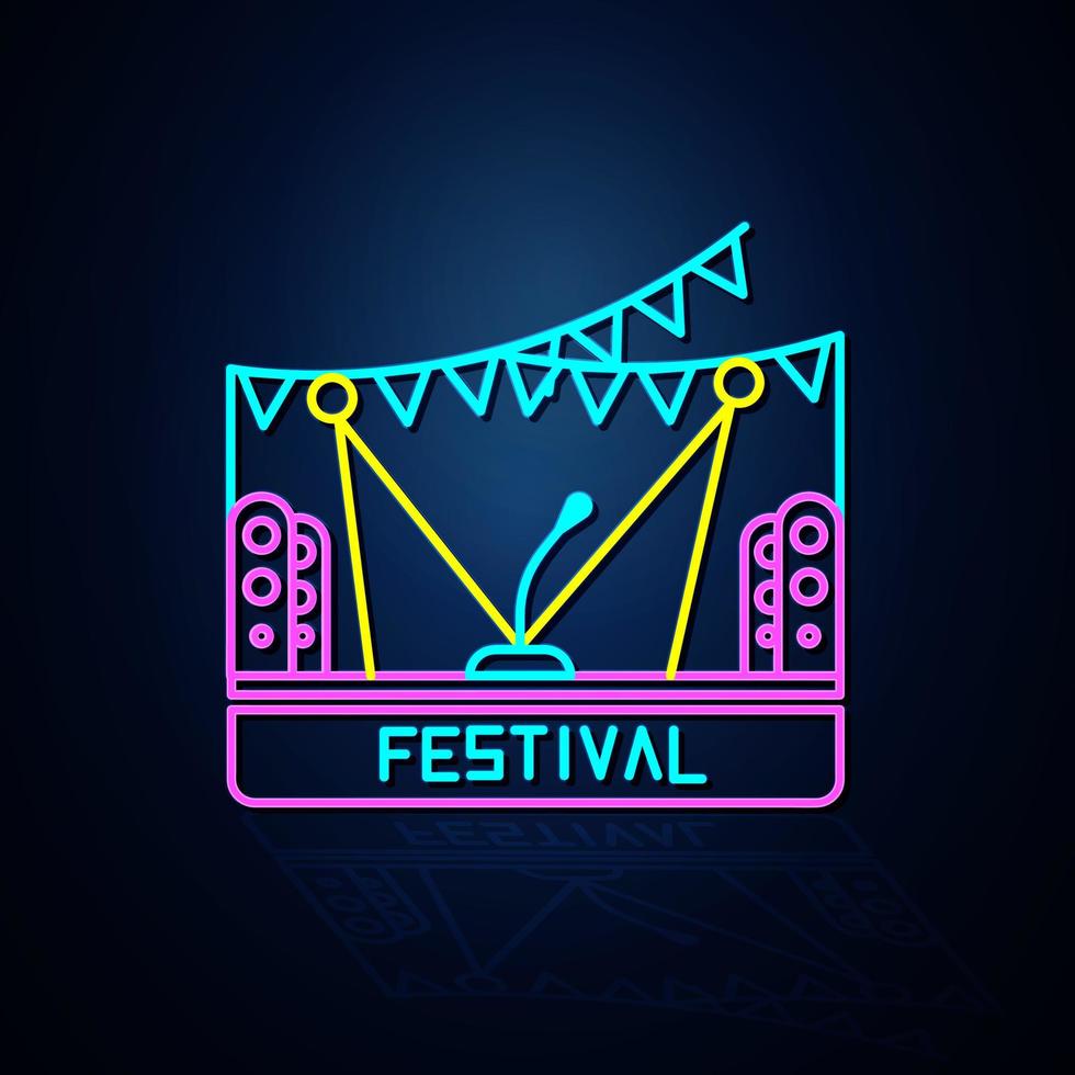 ícone do festival de neon parece claro. concerto listrado neon. ícone de festival e evento. ícone de néon. vetor