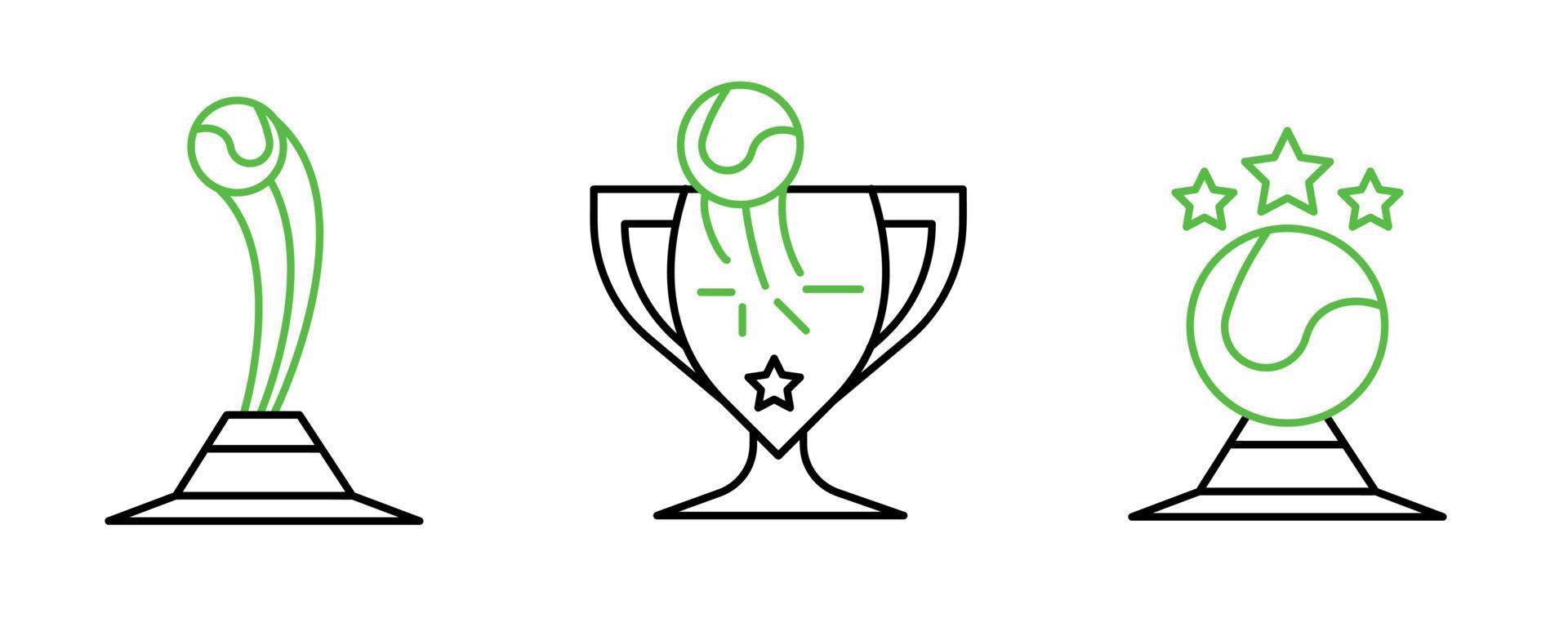 ícone de troféu de tênis definido com bola de tênis. este ícone é o símbolo dos ícones da partida de tênis. conjunto de ícones de competição esportiva. traço editável. logotipo, web e aplicativo. vetor