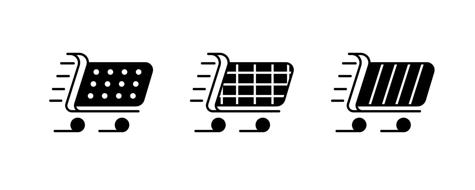conjunto de 3 ícones de carrinho de compras diferentes. vetor