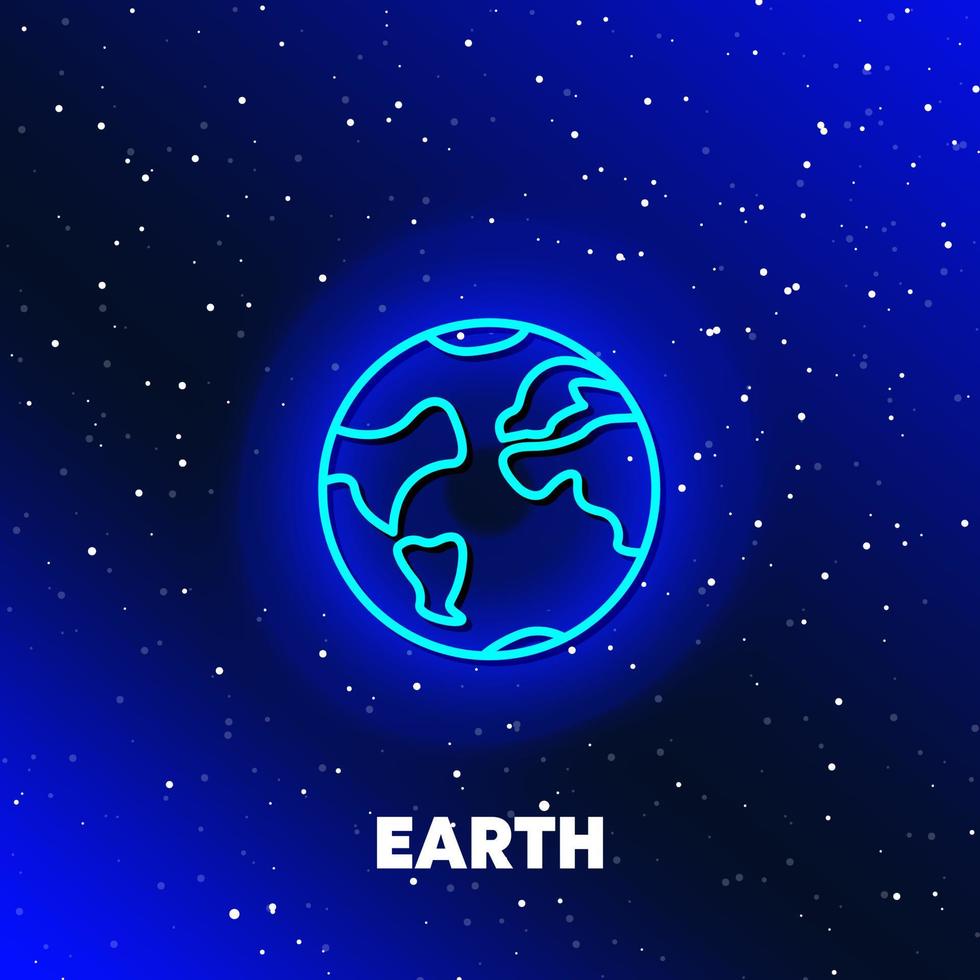 design de ícone de néon do planeta terra. espaço e planetas e conceito de universo. elementos da web em ícones de estilo neon. ícone realista para sites, web design, aplicativo móvel, gráficos de informação. vetor