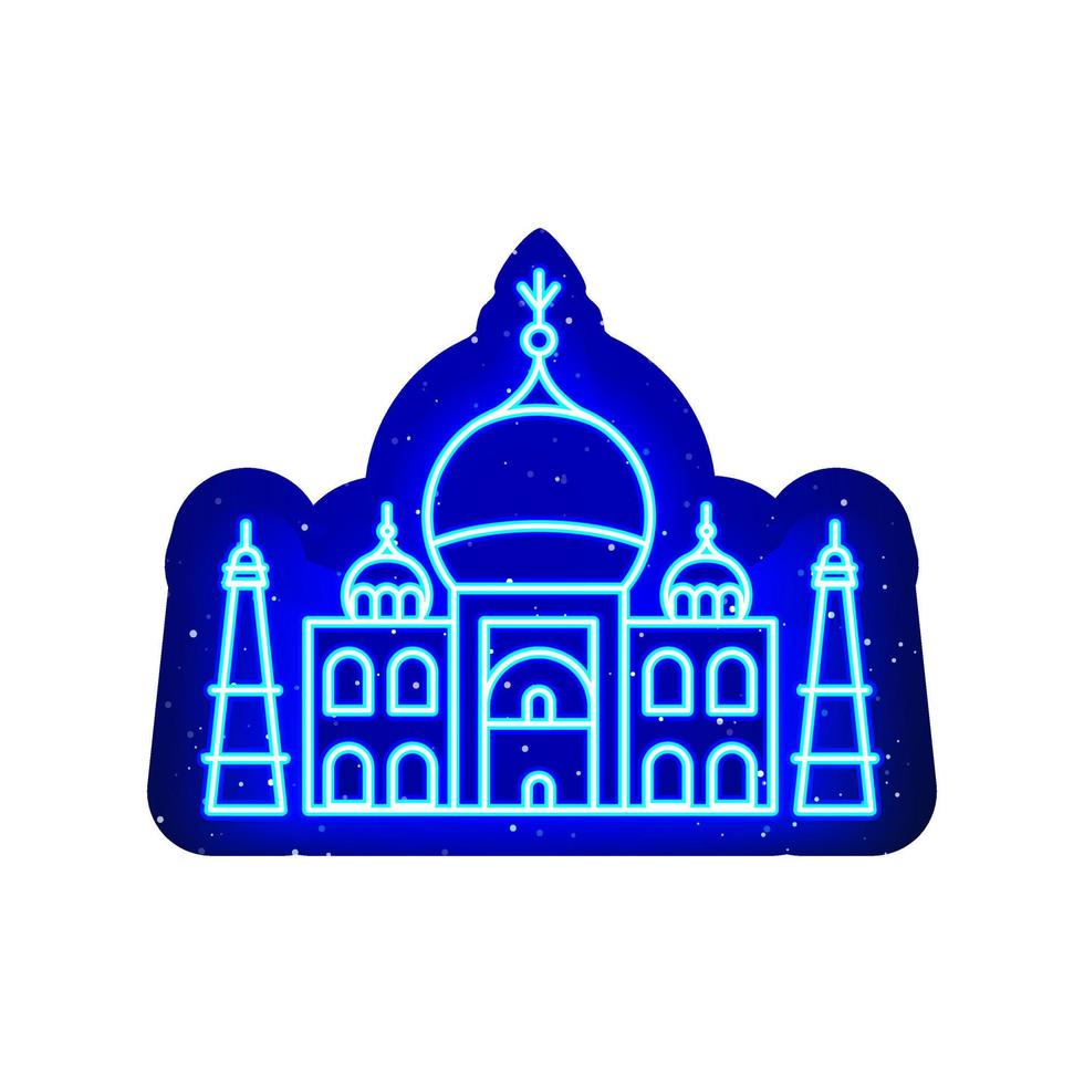 ícone do templo de néon azul índia agra. azul da meia noite. neon agra e design de estrutura de edifício antigo. ícone de néon realista. há área de máscara em fundo branco. vetor