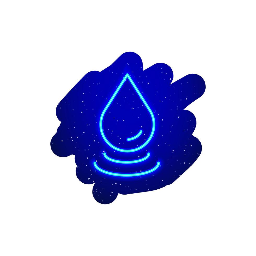 tipo de ícone de gota de água azul led neon. azul da meia noite. ícone de néon realista. queda de néon e queda, show noturno de ícone de símbolo de onda. isolado no fundo branco. vetor