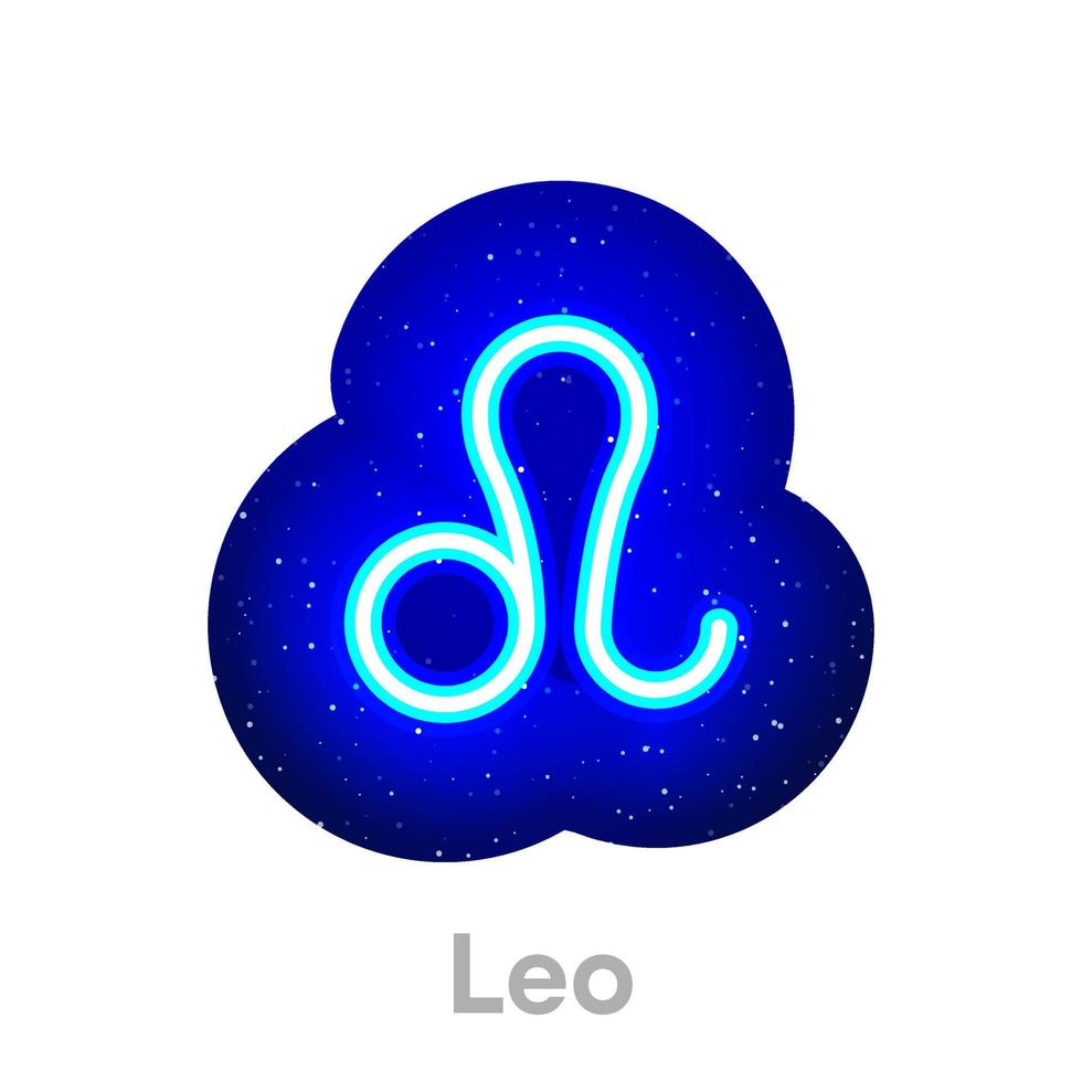 ícone do Zodíaco de néon azul leo no espaço. ícone de horóscopo de néon realista. ícone de linha de néon leo zodíaco brilhante. tem área de máscara em fundo branco. vetor