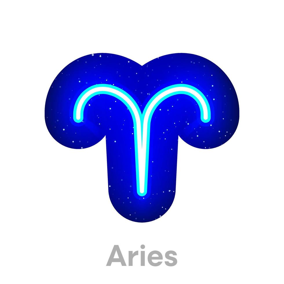 ícone do Zodíaco de Áries azul neon no espaço. ícone de horóscopo de néon realista. ícone de linha do Zodíaco de Áries de néon brilhante. tem área de máscara em fundo branco. vetor