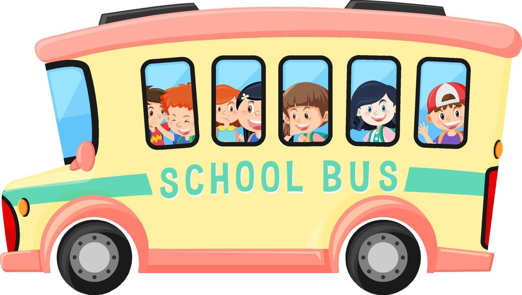 estudante em ônibus escolar em fundo branco vetor