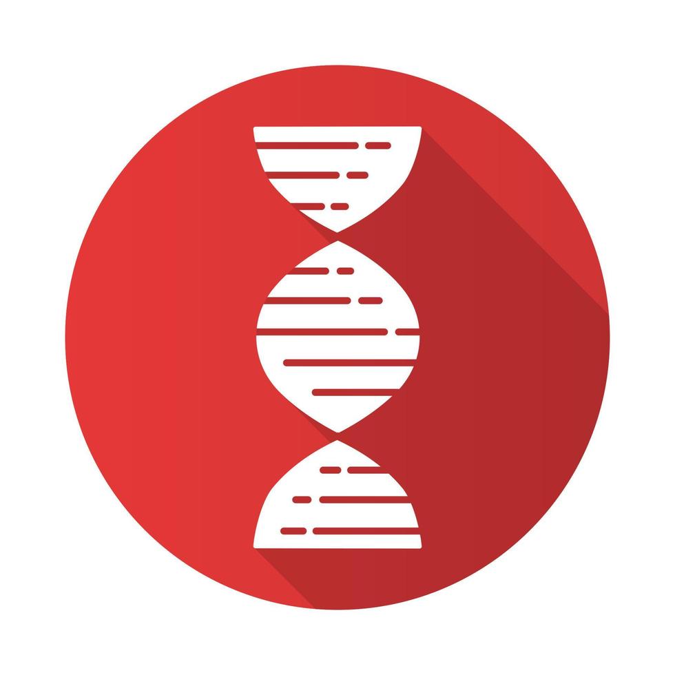 dna dupla hélice vermelha design plano ícone de glifo de sombra longa. desoxirribonucleico, ácido nucleico. cromossoma. biologia molecular. Código genético. genoma. genética. remédio. ilustração em vetor silhueta