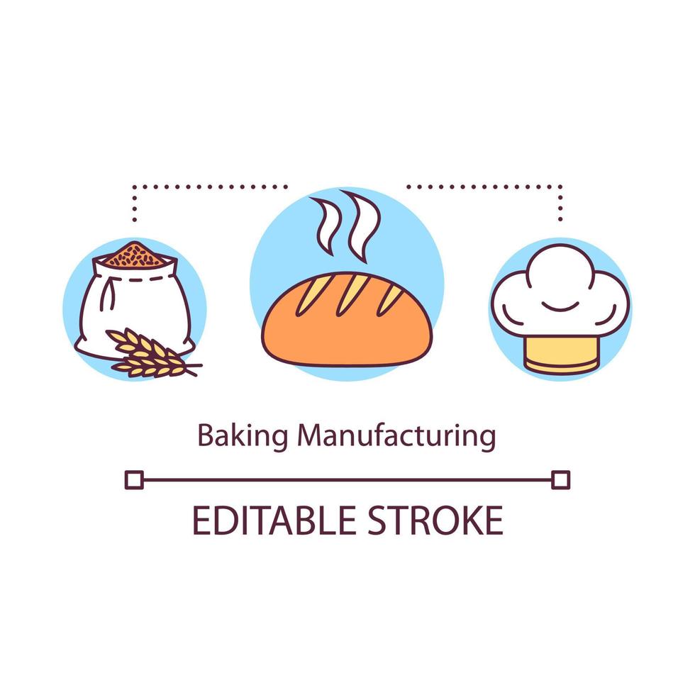 ícone de conceito de fabricação de cozimento. ilustração de linha fina de ideia de produção local. pão fresco e pastelaria caseira. pequena padaria. desenho de contorno isolado de vetor. traço editável vetor