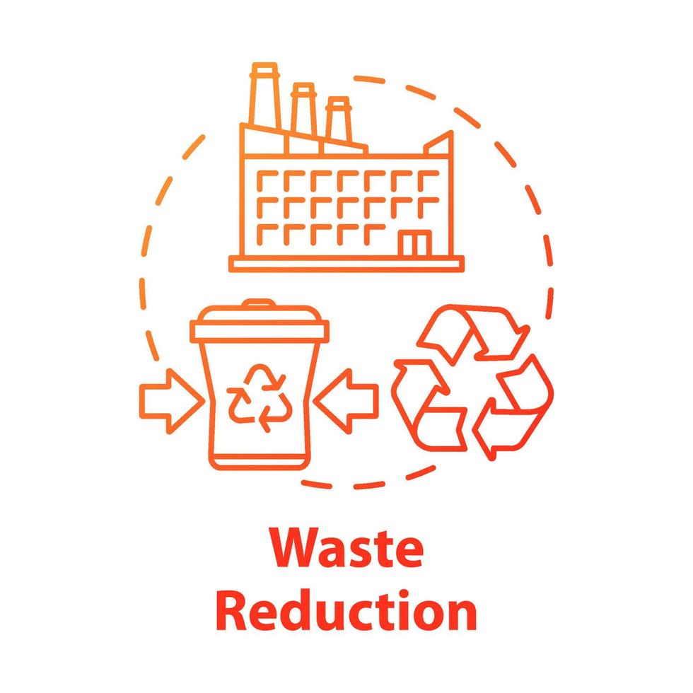 ícone do conceito de redução de resíduos. reciclagem de lixo. serviço municipal de coleta de lixo. ilustração de linha fina de idéia de planta de reciclagem de lixo. desenho de contorno isolado de vetor