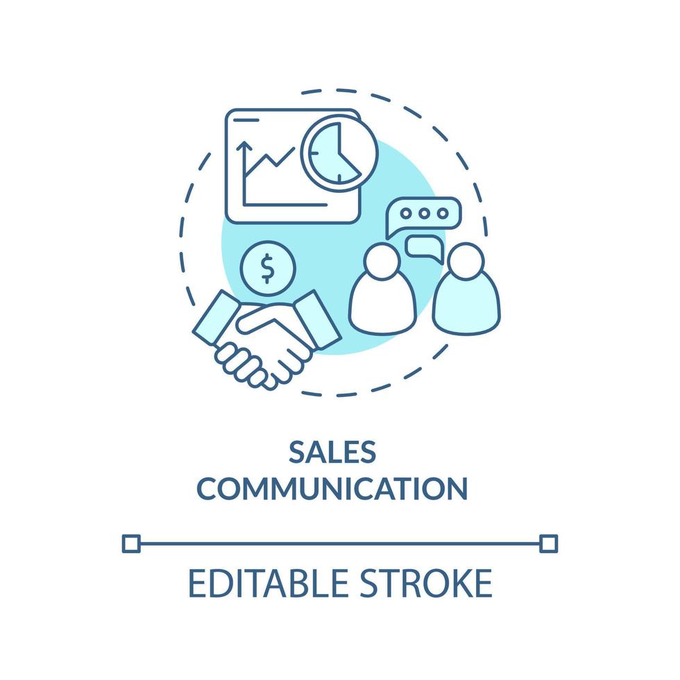 ícone do conceito turquesa de comunicação de vendas. habilidades de vendedores idéia abstrata ilustração de linha fina. conversa de negócios. desenho de contorno isolado. traço editável. arial, uma miríade de fontes pró-negrito usadas vetor