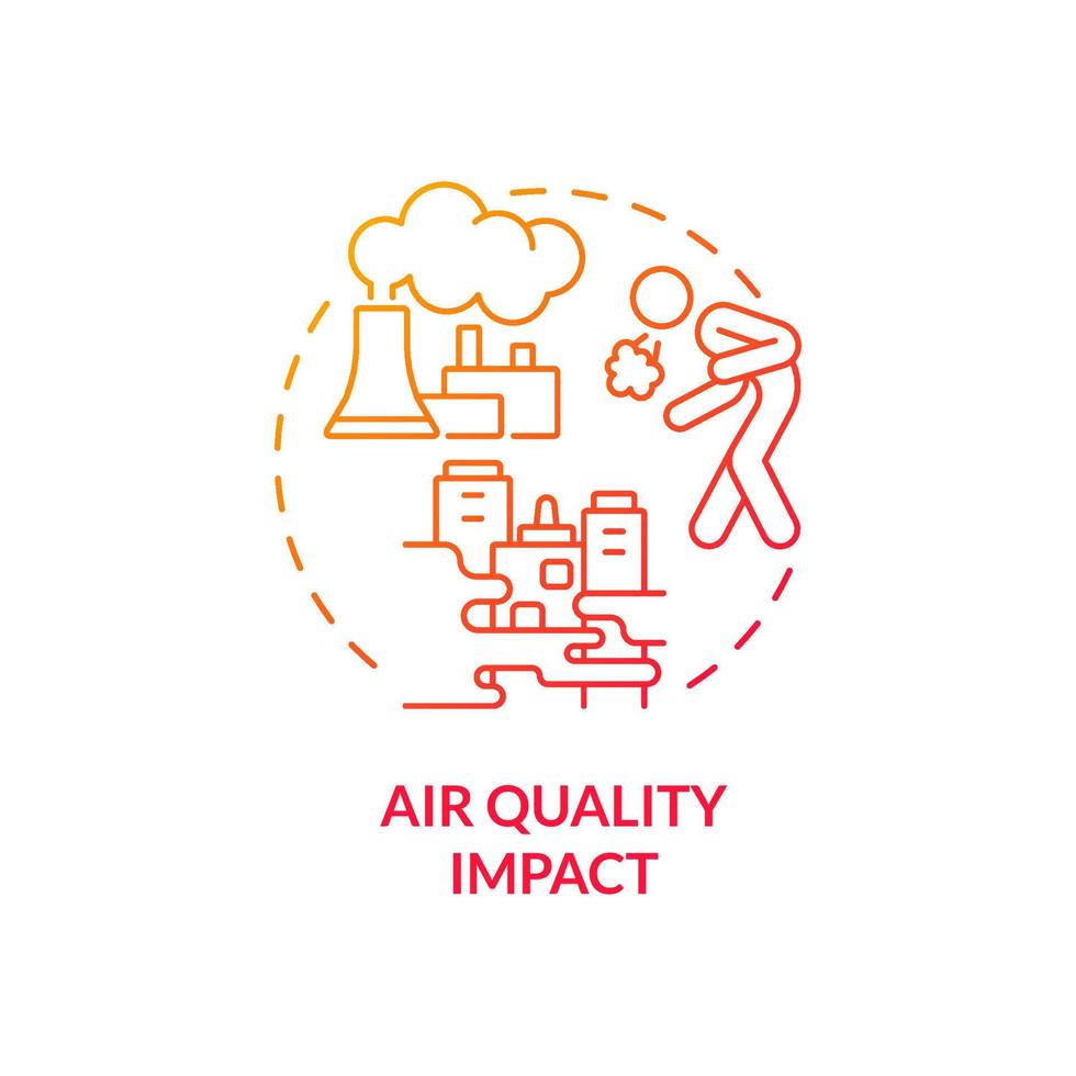 ícone de conceito gradiente vermelho de impacto de qualidade do ar. mudança climática e ilustração de linha fina de ideia abstrata de saúde. desenho de contorno isolado. traço editável. roboto-medium, inúmeras fontes pró-negrito usadas vetor