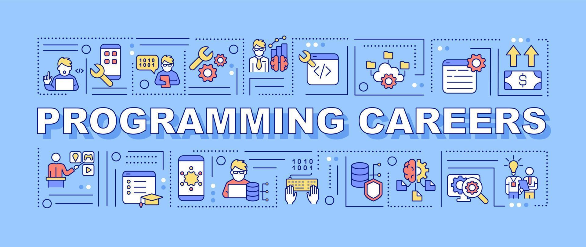 programação carreira palavra conceitos bandeira azul. desenvolvedor de software. infográficos com ícones lineares no fundo. tipografia isolada. ilustração vetorial de cor com texto. fonte arial-black usada vetor