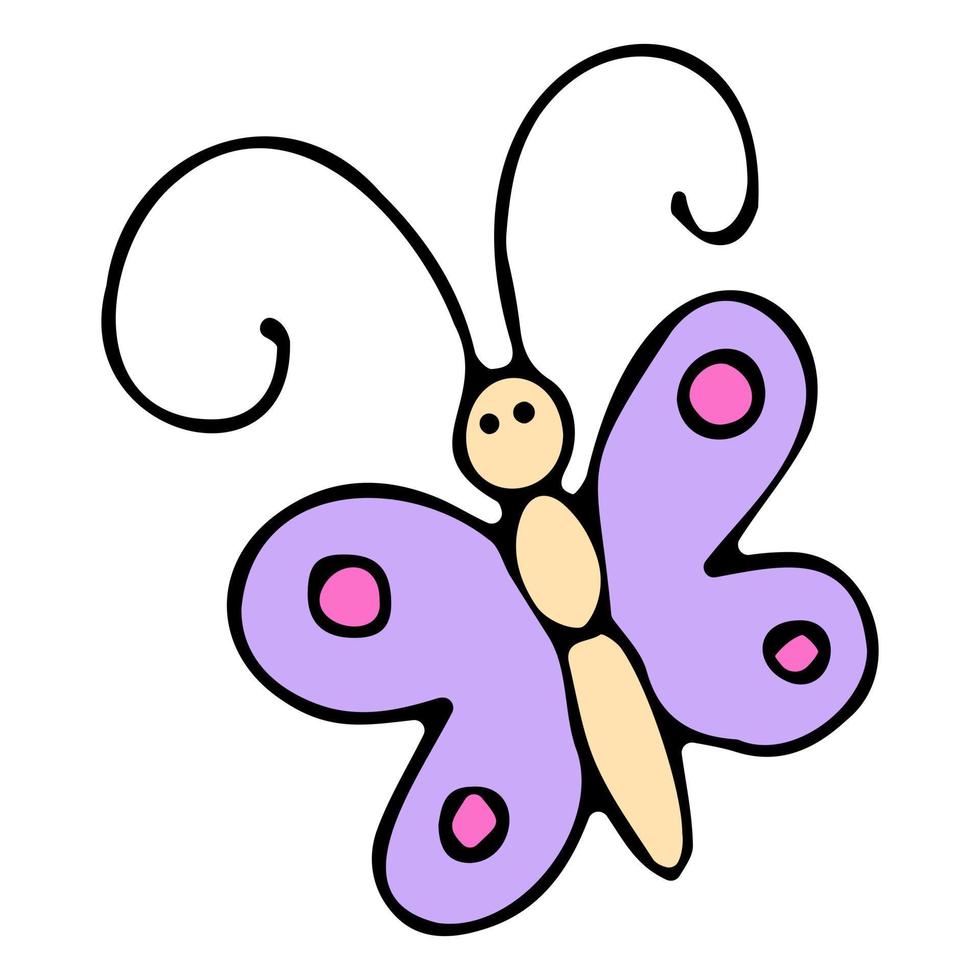 borboleta doodle bonito, ícone, ilustração vetorial vetor