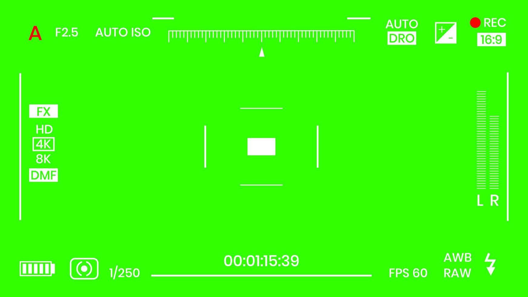 cor verde chroma key câmera rec frame visor sobreposição de fundo tela estilo plano design ilustração vetorial. conceito de fundo abstrato de sobreposição de câmera de tela chroma key vfx para imagens de vídeo vetor