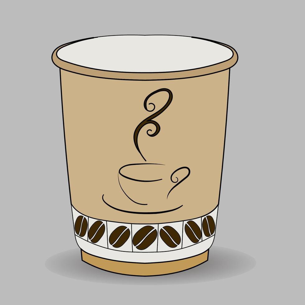copo de papel com logotipo de uma xícara de café e grãos na parte inferior. eps 10 vetor