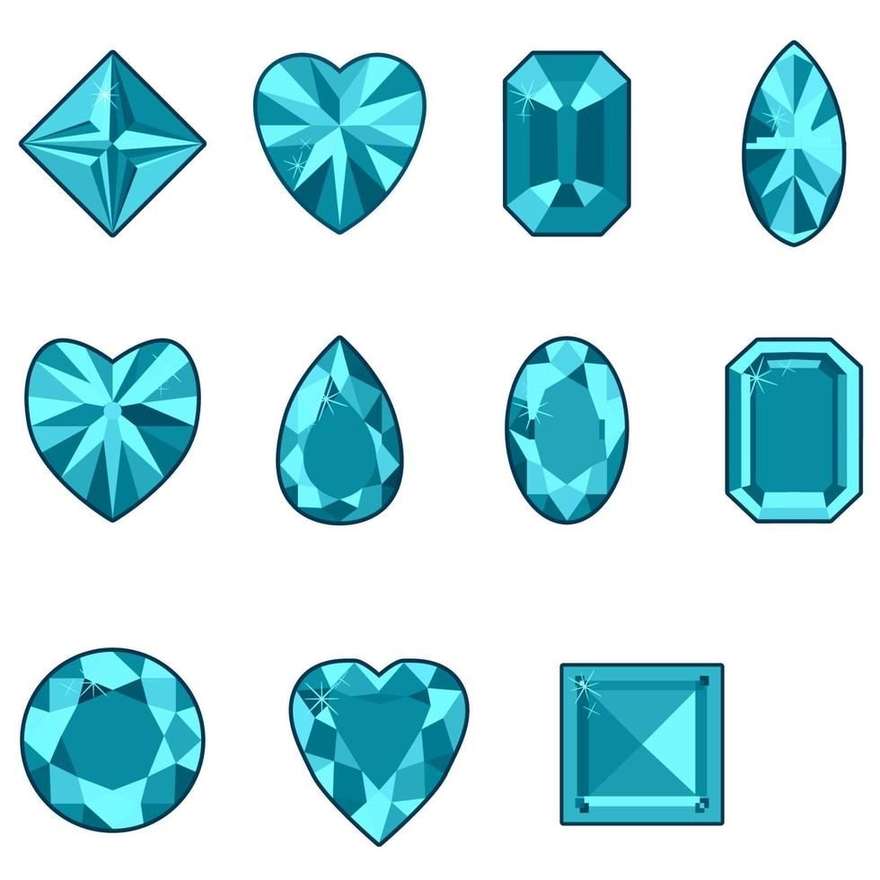 conjunto vetorial de diamantes de várias formas em um fundo branco vetor
