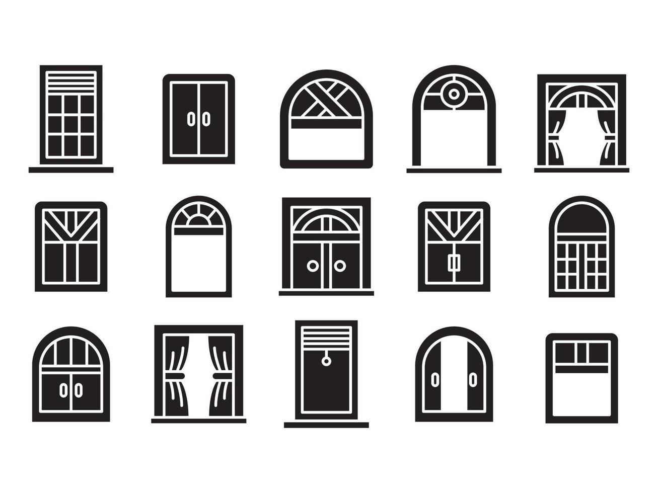 conjunto de ícones de janela e persianas em arco vetor