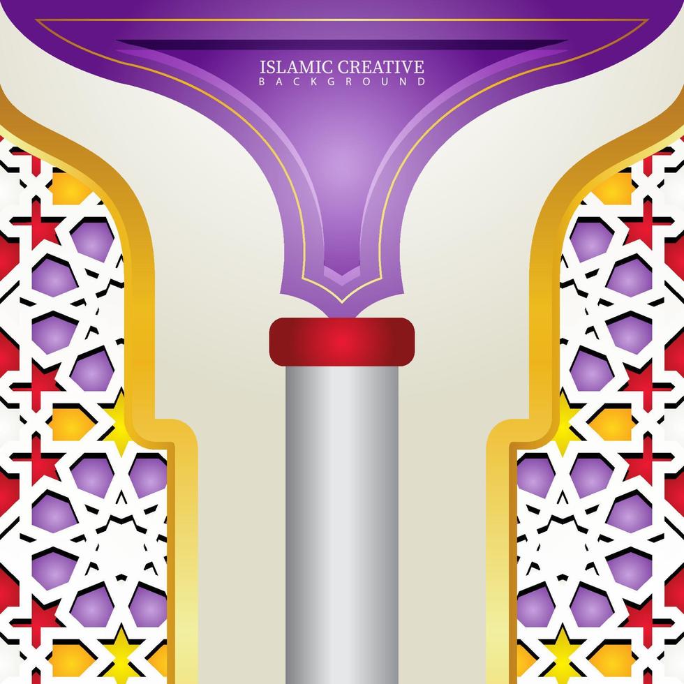 modelo de plano de fundo de cartão de saudação de design islâmico com detalhes coloridos decorativos de ornamentos de arte islâmica ilustração vetorial de mosaico floral vetor