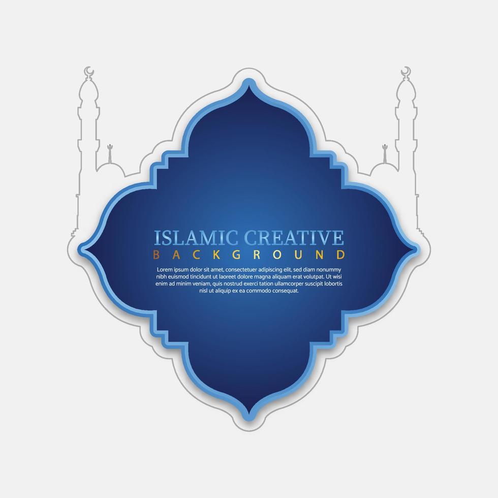 design de cor azul e dourado para caligrafia árabe ramadan kareem com silhueta de mesquita, lua crescente e lanternas islâmicas vetor