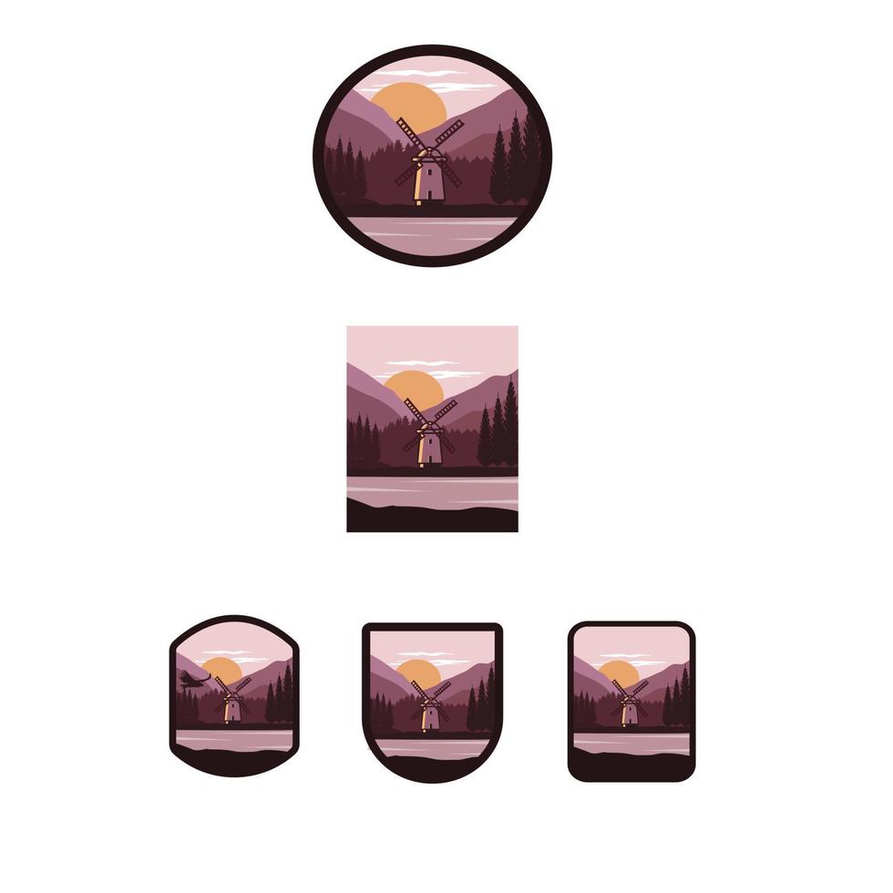 conjunto de logotipo do moinho de vento vetor