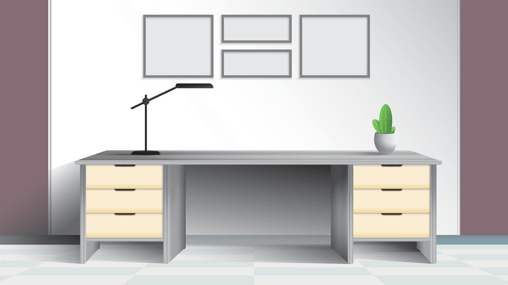escritório contemporâneo moderno com mesa e paredes marrons e cinza vetor