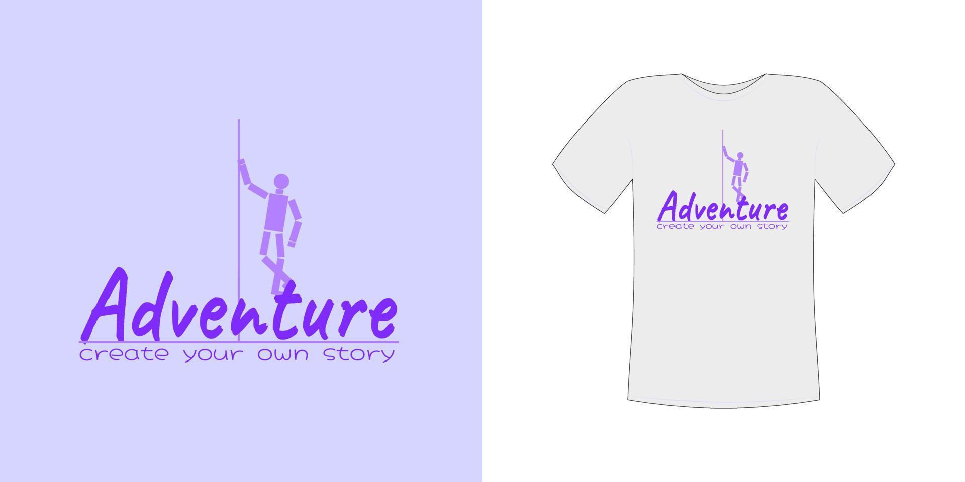 vetor de design de camiseta, com formas e linhas humanas com a aventura de texto, crie sua própria história, pode ser personalizada com uma variedade de cores de fundo diferentes