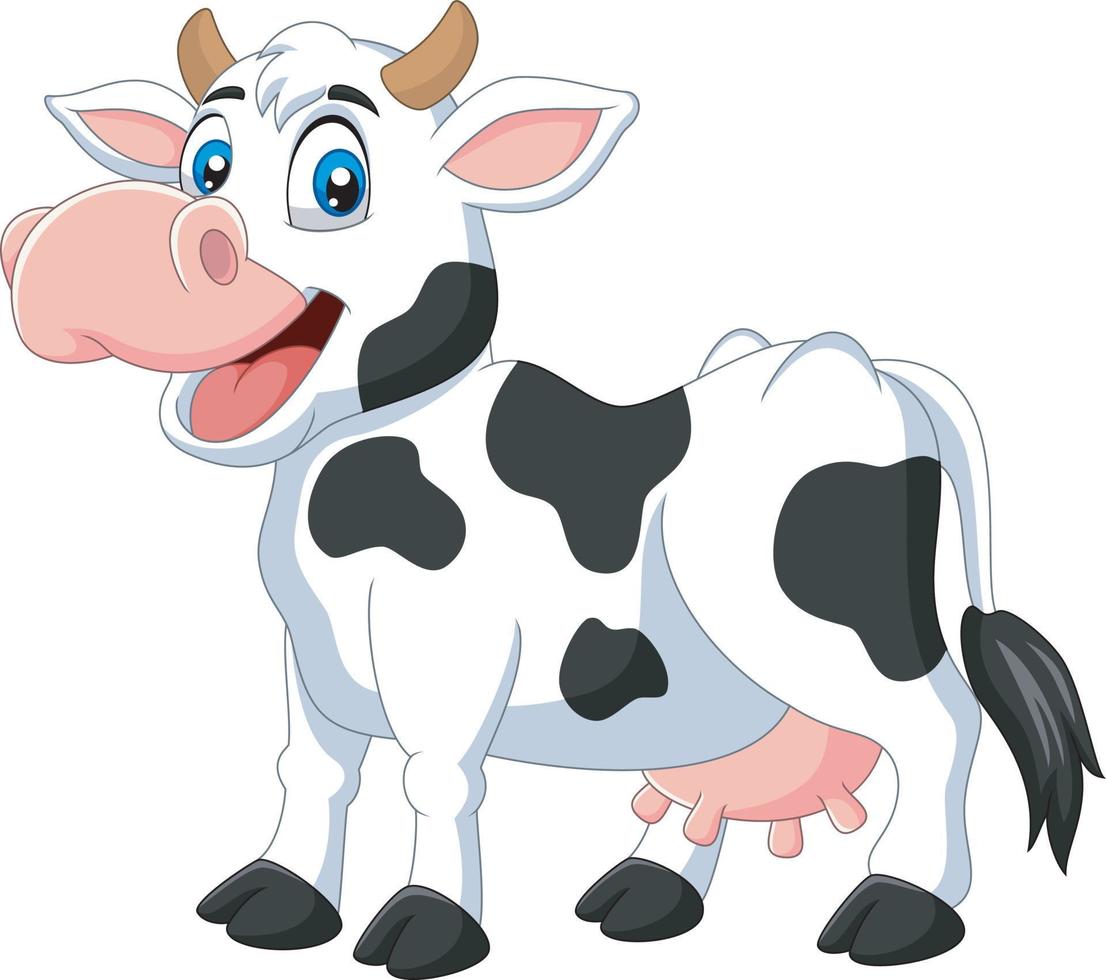 vaca feliz dos desenhos animados posando isolado no fundo branco vetor