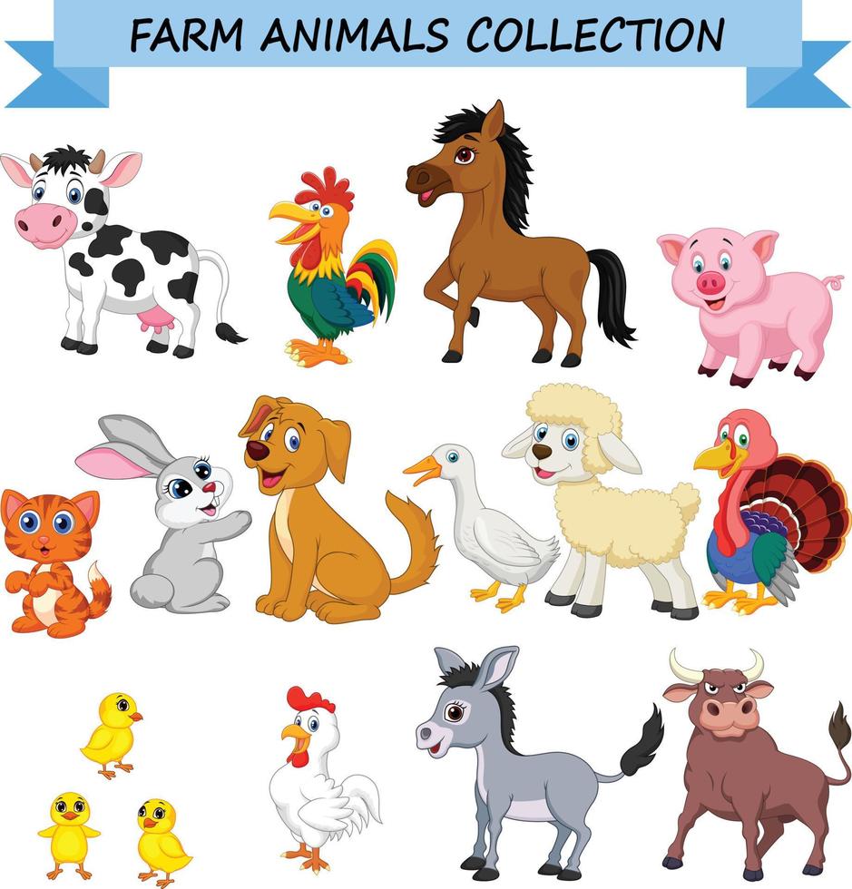 coleção de animais de fazenda dos desenhos animados vetor