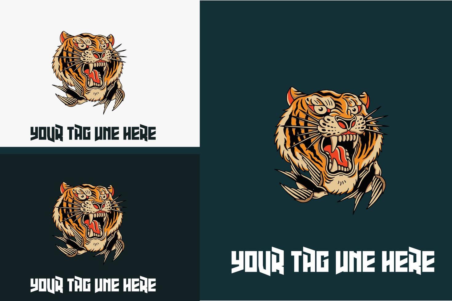 design de logotipo da ilustração vetorial com raiva de tigre de cabeça vetor