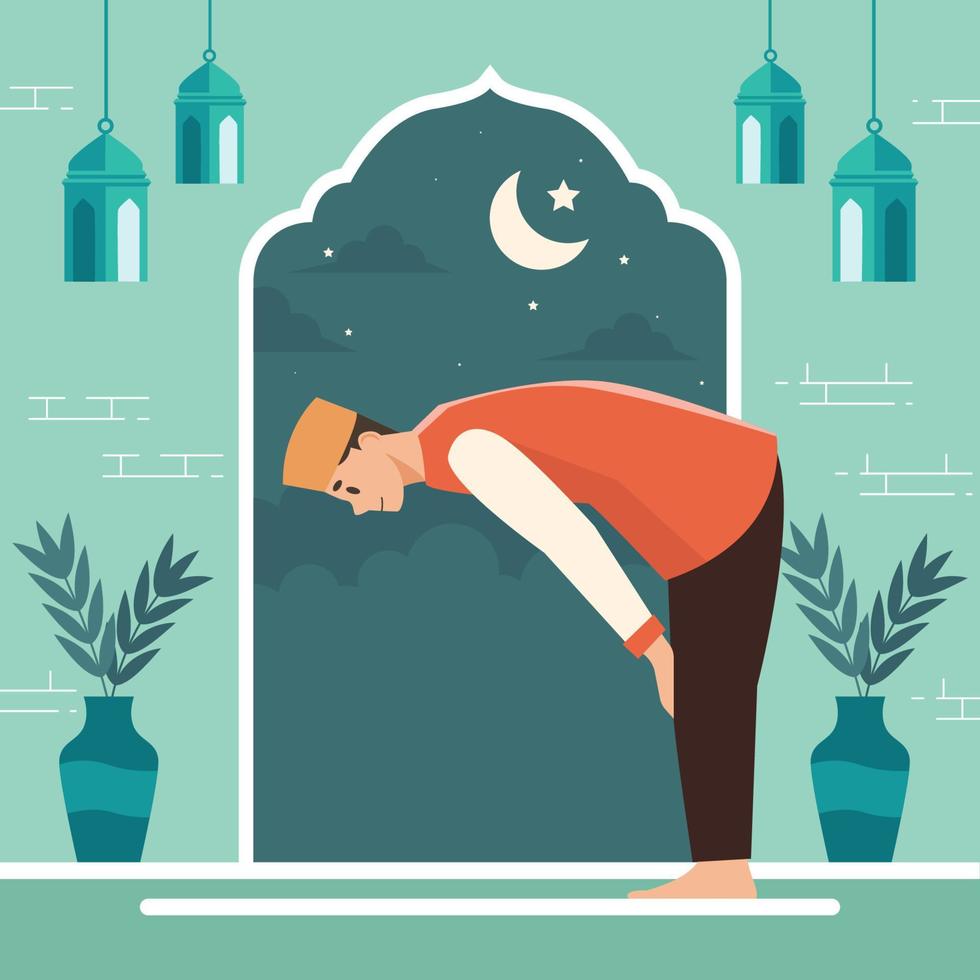 muçulmano fazendo oração shalat vetor