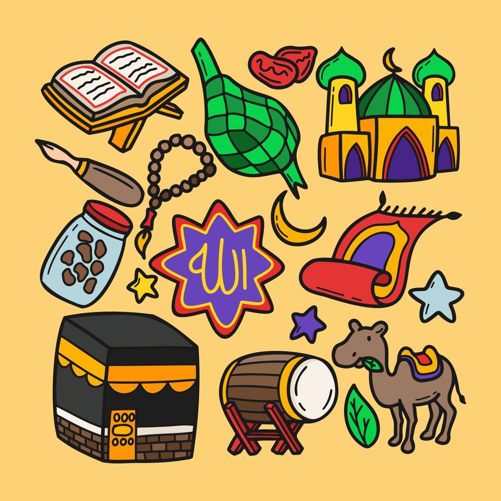 coleção de ilustração de ícone de vetor ramadan kareem. doodle desenhado à mão ramadan kareem