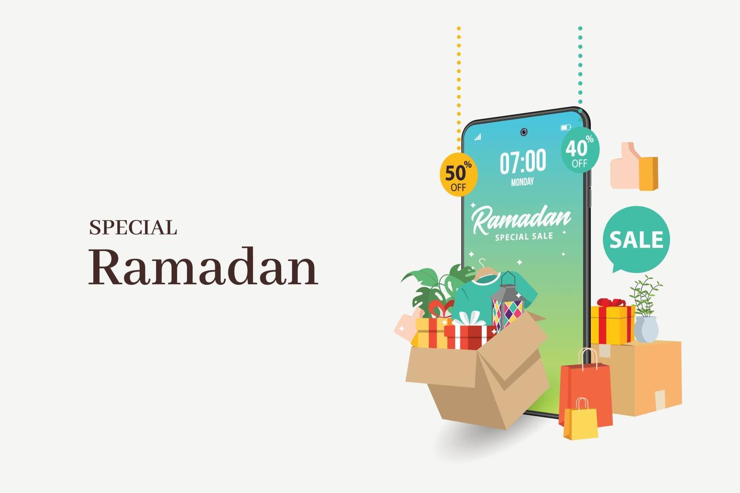 conjunto de banners de venda especial do ramadã, desconto e melhor etiqueta de oferta, etiqueta ou adesivo definido por ocasião do ramadan kareem e eid mubarak, ilustração vetorial vetor