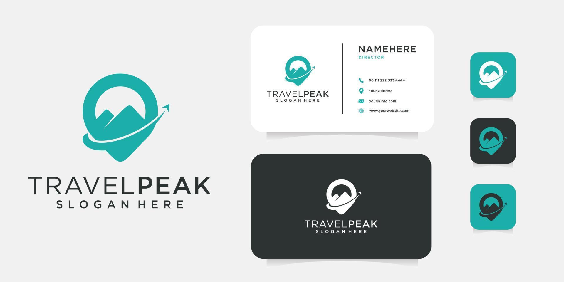 ícone de design de logotipo em casa de montanha com modelo de cartão de visita. logotipo pode ser usado para viagens, caminhadas, férias e empresa de negócios vetor