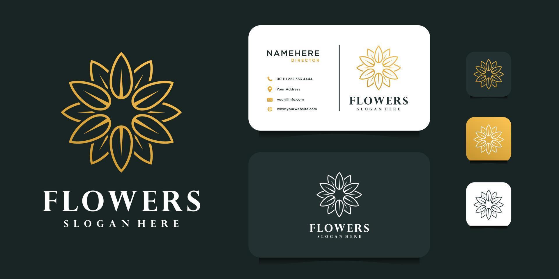 design de logotipo de flor feminina com modelo de cartão de visita vetor