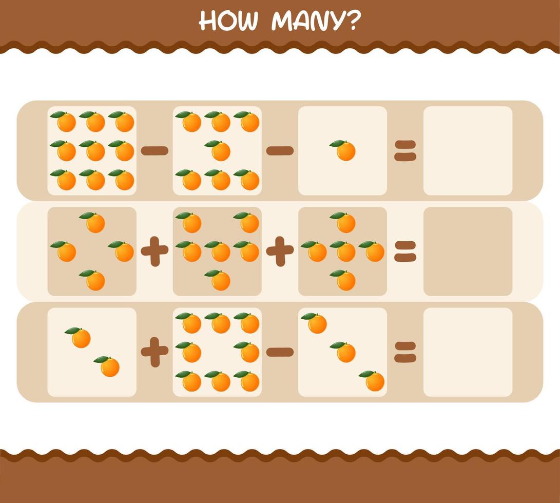 quantos desenhos animados laranja. jogo de contagem. jogo educativo para crianças e bebês da pré-escola vetor