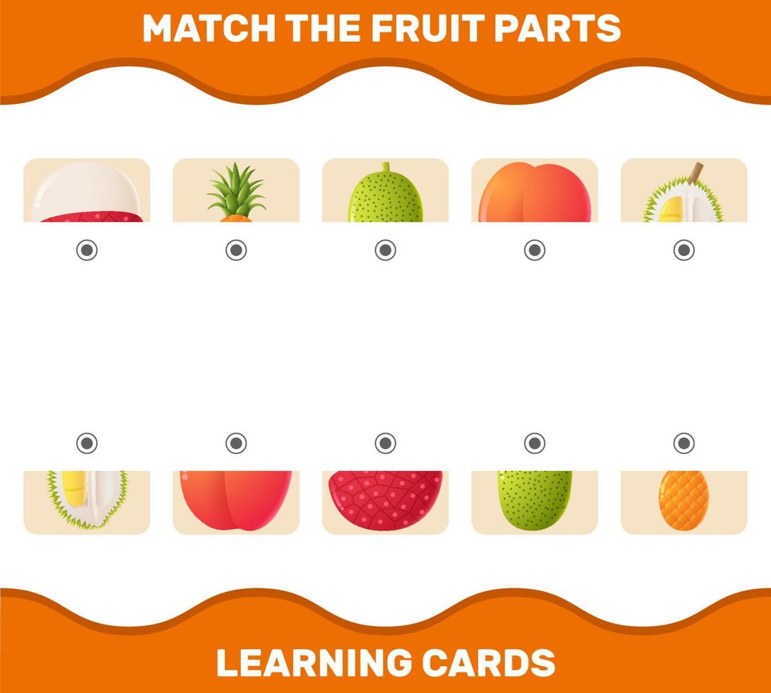 combinar partes de frutas dos desenhos animados. jogo de correspondência. jogo educativo para crianças e bebês da pré-escola vetor